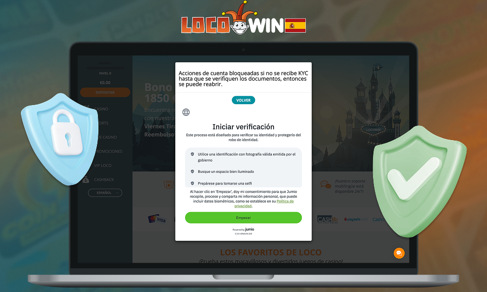 Locowin protege los datos de sus clientes y exige la verificación para proteger mejor la cuenta